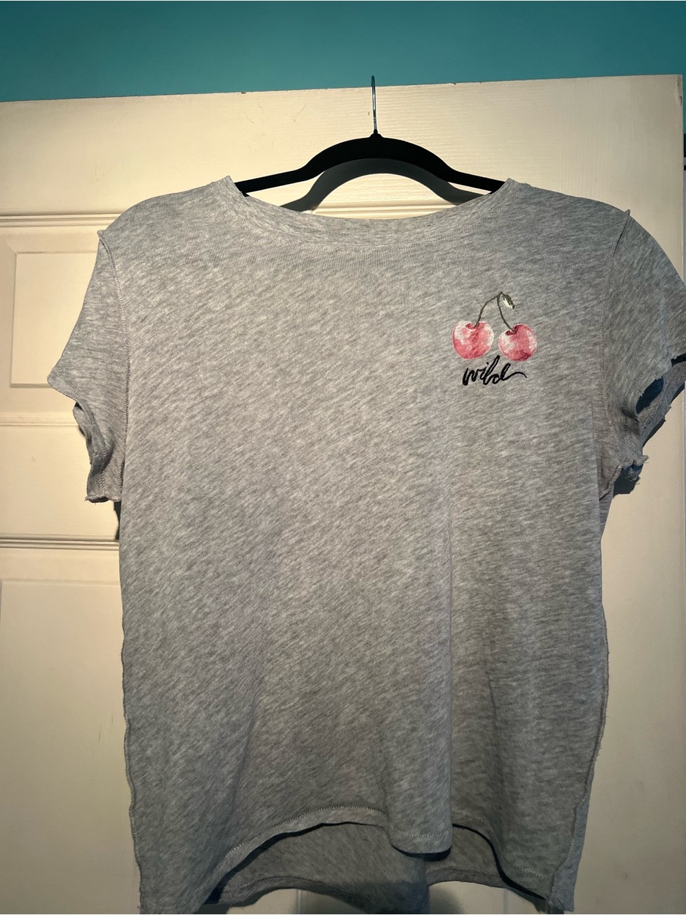 Free People Heather Gray Tee with Cherry Graphic